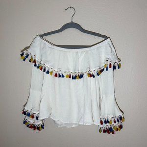 Altar'd State Off the Shoulder Multicolor Tassels